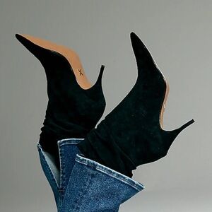 🆕 NWT Brian Atwood x Express Suede Slouch Thin Heeled Boots, Women’s Size 9